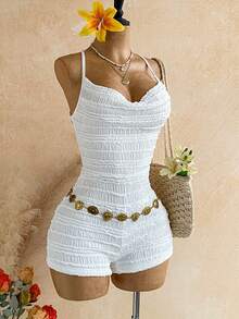 Soleia Women's Solid Color Casual Sexy Daily Wear Beach Vacation Camisole Romper White Summer - Multicolor - View 5