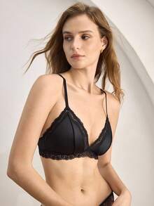 Ocili Women's Contrast Lace Solid Color Fashion Bra Without Padding For Everyday Wear Casual - Black - View 6