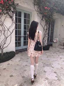 SHEIN MOD Apricot Pink Floral Lace Fabric Mini Dress With Ruffles And Bow,Summer Cottage Core Vintage Court Style For Dates,Party,Prom And Birthday - Multicolor - View 2