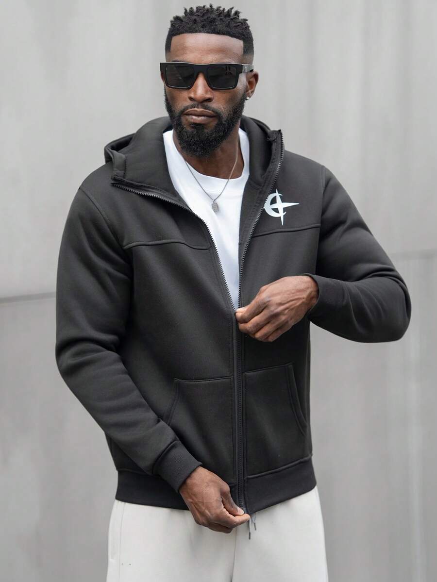 thenoahjr thenoahjr Men Oversized Zip-Up Hoodie Sweatshirt, Comfortable Street Style Urban Fashion Casual Sports Hoodie For Winter, Fall, Long Sleeve Top, Y2K - Black - View 1