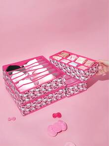 HELLO KITTY AND FRIENDS | SHEIN 卡通貓咪印花布製抽屜收納套組，多尺寸衣櫥收納盒附隔板，可折疊內衣襪子收納盒，適用衣櫃與梳妝台，可愛粉色設計 - 粉色 - 查看 2
