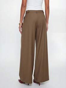 Avantive Women's Solid Color Pleated Wide Leg Loose Casual Long Pants - Cocoa - View 2