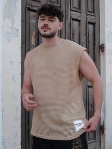 LEOGASHI LEOGASHI Men Summer Leisure Solid Color Wide Strap Tank Top - Camel - View 4