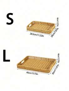 SHEIN 3 件/2 件/1 件复古编织托盘带手柄，面包篮，耐用储物篮，用于零食、蔬菜、水果、甜点、桌面、客厅、阳台、野餐、装饰性收纳托盘 - 黃色 - 查看 9