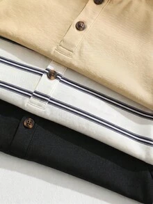 SHEIN 兒童男童 3件組馬匹刺繡鈕扣前襟短袖常規厚度亨利領上衣 - 彩色 - 查看 5