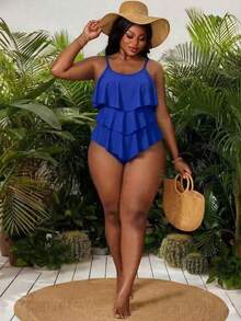 Slaydiva Plus Size Ruffle One Piece Swimsuit - Royal Blue - View 4
