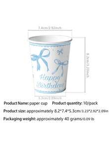 Light Blue Bowknot Birthday Party Decorations Set, Disposable Tableware Kit With Tablecloth Banner Paper Plates Napkins Paper Cups Party Supplies - Multicolor - View 9