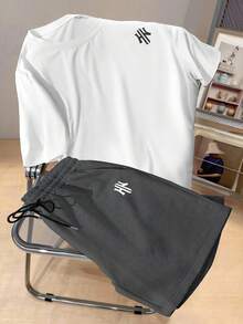 Manfinity Homme Men's Plus Size Printed Crew Neck Short Sleeve T-Shirt And Drawstring Waist Shorts Set - Multicolor - View 2