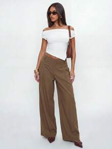 Avantive Women's Solid Color Pleated Wide Leg Loose Casual Long Pants - Cocoa - View 7