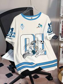 LOONEY TUNES X SHEIN Áo thun tay ngắn cổ tròn in họa tiết hoạt hình dễ thương size lớn - trắng - Xem 7
