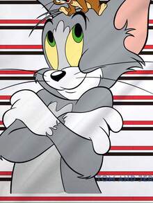 TOM & JERRY X SHEIN 女款條紋圓領短袖休閒寬鬆版型T恤 - 白色 - 查看 6