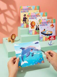 MINKOJA Sticker Puzzle Geometry Set, 3D DIY Sticker Art Kit For Kids, Featuring Animal, Dinosaur, Ocean, Traffic, Fairy Tale & Fruit Themes, Fun Hands-On Puzzle Toy For Home Play & Gifts - Multicolor - View 2