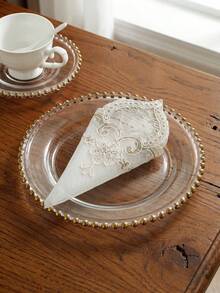 1pc Elegant High-End Lace Placemats, Embroidered Decor For Kitchen, Dining Room, Living Room, Villa, Party, Wedding, Outdoor, Available In Rectangle, Diamond, Square Shapes - White - View 4