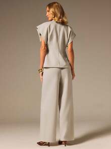 COSMINA Women's Casual Business Professional Modest Business Commute Faux Linen Vest Trousers Suit Set Teachers' Day Office Light Grey Summer Wear For Women - Apricot - View 2