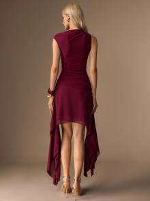 CielaLinda Women's Burgundy Ruched Sleeveless Mini Dress, Asymmetric Hem Elegant Mature Maturity Wedding Dinner Cocktail Summer - Burgundy - View 2