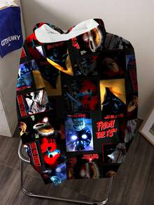 WB Horror X SHEIN Men's Hooded Sweatshirt All-Over Print Friday The 13TH - White - View 2