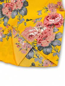 SHEIN Holidaya 女款花卉印花裹身式中長洋裝長裙套裝 - 黃色 - 查看 3
