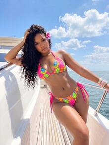 BamGleam Conjunto de bikini estampado de colores para mujer (diseño de estampado aleatorio) - Multicolor - Ver 1