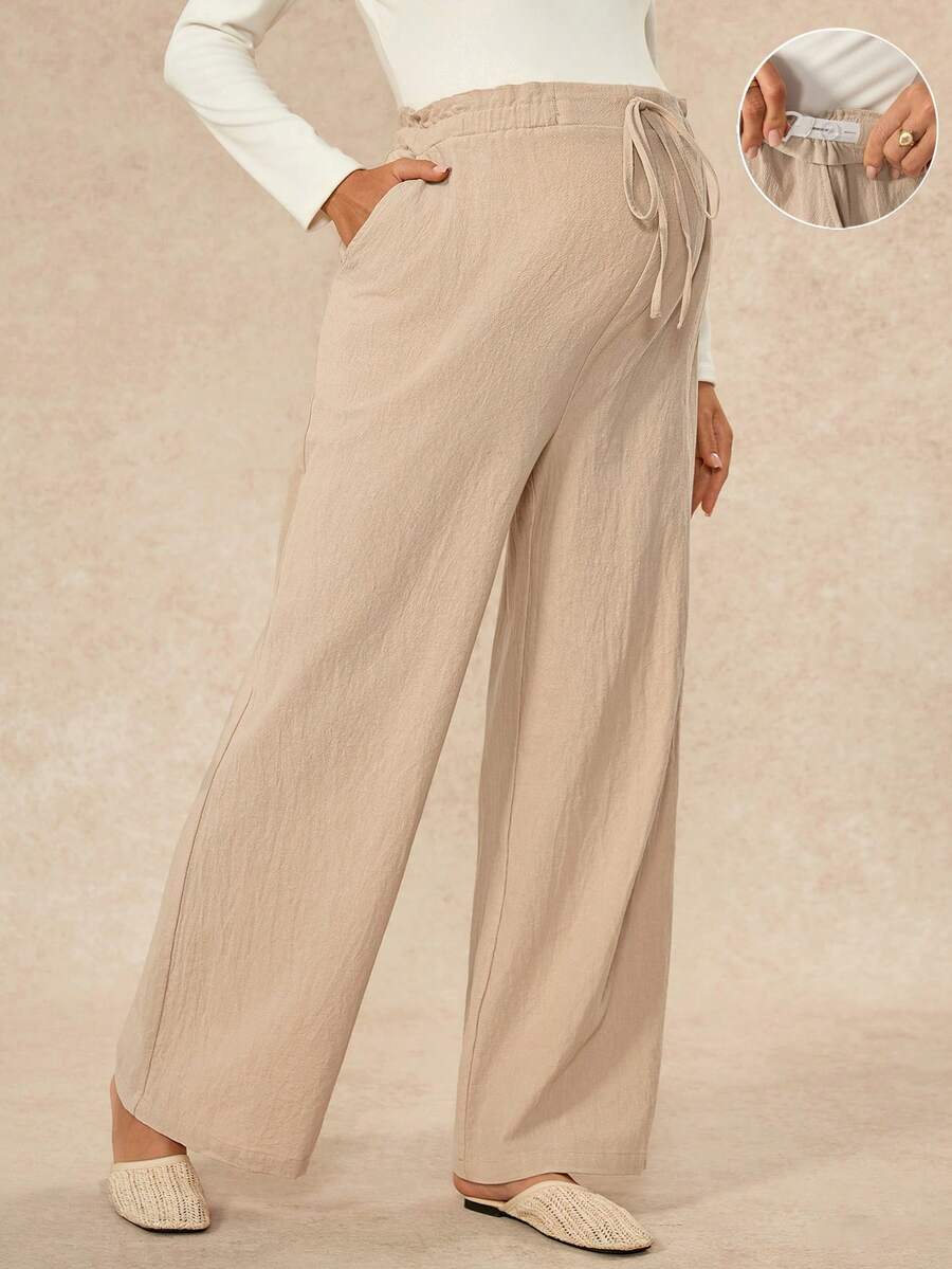 Boho Mama Women's Maternity Khaki Cotton Casual Pants – Adjustable Waist, Versatile, Everyday Style (Autumn) Fall - Khaki - View 1