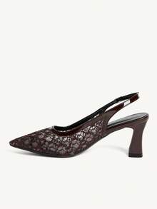 CUCCOO CHICEST Ladies Spring And Summer New Brown Lace Sequins Pointed Empty Shoes Outside Breathable Mesh Elegant High Heels Fall Shoes - Coffee Brown - View 4