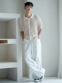 DAZY Top de punto de verano con contraste de color para hombre - Blanco - Ver 1
