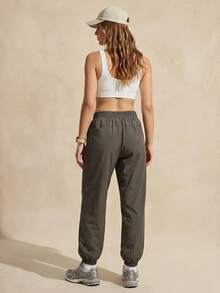 Exploreva Pantalones casuales de mujer de unicolor con cordón para exteriores - Gris - Ver 5