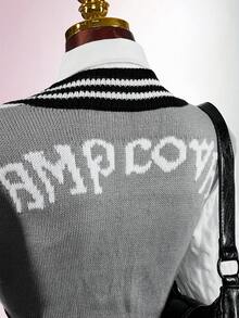Amplova 女款針織薄款開襟衫，適合返校季，校園風，性感前衛 - 黑與白 - 查看 12