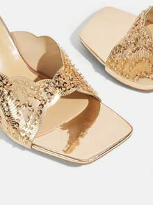 CUCCOO TILAWA Women's Glitter Design Glamorous High Heel Sandals For Party Occasions - Rose Gold - View 5