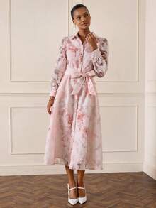 Lilora Women's Long Jacquard Shirt Dress, High-End Fashion Versatile Elegant, Suitable For Commuting, Daily Casual, Outing, Party, Summer, Blush Pink - Pink - View 7
