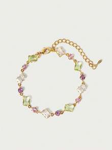 Glisma 18k Gold-Plated Geometric Gemstone Small Fresh Chain Necklace Bracelet (Chain Randomly Cut) - Multicolor - View 13