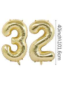 MINKOJA 2pcs 40 Inch (Approx 101.6 Cm) Platinum Giant Number Helium Foil Balloons, Large Digit Balloons For Birthday Party, Graduation, Anniversary, Party Decor - gold - View 25