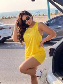 Slayform Women's Plus Size Solid Color Casual Versatile Daily Travel Sports T-Shirt - Yellow - View 2