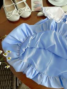 Babygirl Cute Summer Embroidered Floral Sleeveless Dress - Baby Blue - View 8