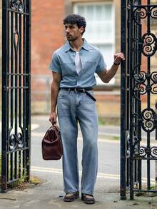 YOUESAWY YOUESAWY Men's Cotton Pocket Patched Denim Shirt Without Tee, Streetwear Essentials - Light Wash - View 1
