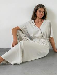 DAZY Women's Solid Color Wide Leg Jumpsuit Loungewear - Light Grey - View 5