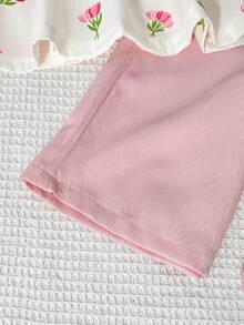 SHEIN Playful Pals 2件組女嬰幼兒0-3歲休閒日常水洗棉大領翻領無袖上衣與寬腿褲套裝 - 粉色 - 查看 9