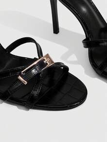 CUCCOO SZL Retro Black Embossed Metal Buckle Toe Slippers, Daily Versatile Models - Black - View 5