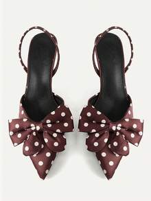 CUCCOO CHICEST Ladies Shoes Satin Polka Dot Bow Ladies Pointed Heels Back Empty Ankle Strap Dark Brown Elegant Fashion Banquet Commuter Party Fall Shoes - dark brown - View 1