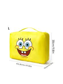 SpongeBob SquarePants | SHEIN 卡通主題旅行收納袋 3 款式，附拉鍊與提把，適合收納衣物與化妝品，趣味實用，適用旅行與日常使用 - 黃粉灰 - 查看 9