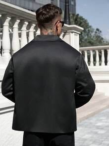 Manfinity CasualCool Men's Spring/Summer Black Design-Focused Mature Casual Loose Fit Trench Coat - Black - View 2