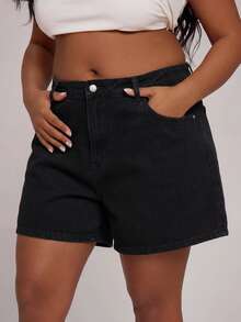 MUSERA Plus Size Mid Rise Baggy Fit Light Wash Denim Shorts Spring Summer Elegant Cute Vacation Casual Everyday Core Denim - Black - View 5