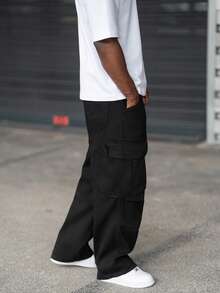 thenoahjr thenoahjr Men's Solid Color Cargo Jeans Without Belt - Black - View 5