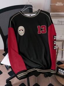 WB Horror X SHEIN 男士拼色拼接深色印花套頭運動衫 - 白色 - 查看 2