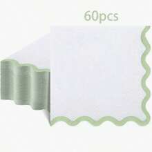 20pcs/40pcs/60pcs Green Wavy Edge Napkins, 2-Ply Classic White Napkins With Light Green Wavy Edges, Disposable Dessert Beverage Napkins, Suitable For Mother's Day, Bridal Shower, Gender Reveal Party, Birthday And Other Occasions - green - View 12