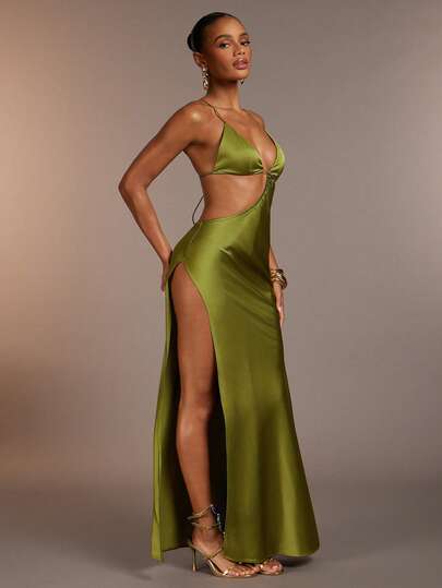 Hauture Maxikleid mit seitlichen Ausschnitten und String-Bustier-Top