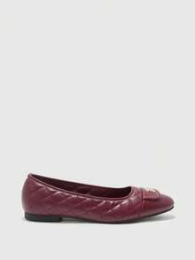 CUCCOO BIZCHIC Women's Shoes, Metal Square Toe Flats, Ballet Shoes, Retro Burgundy Low Vamp Shoes, Daily Commute To Work, Shopping, Dating, Leisure - Burgundy - View 4