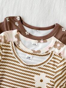 SHEIN Conjunto de tres piezas de camisetas gráficas de manga larga con cuello redondo y textura suave para primavera y otoño - Multicolor - Ver 5