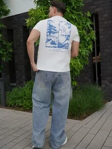 LEOGASHI LEOGASHI 男士T恤，修身圆领短袖印花T恤，休闲趣味夏季涤纶面料，情侣款 - 白色 - 查看 5