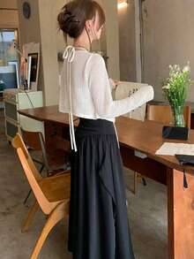 Tideelle 休閒百搭白色針織開襟衫 - 白色 - 查看 2