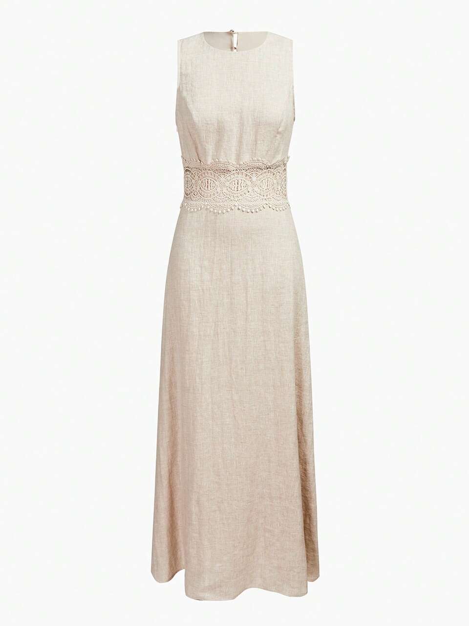 MOTF WOMEN'S LINEN LACE PATCHWORK SLEEVELESS DRESS, CASUAL & DATE WEAR, SPRING/SUMMER